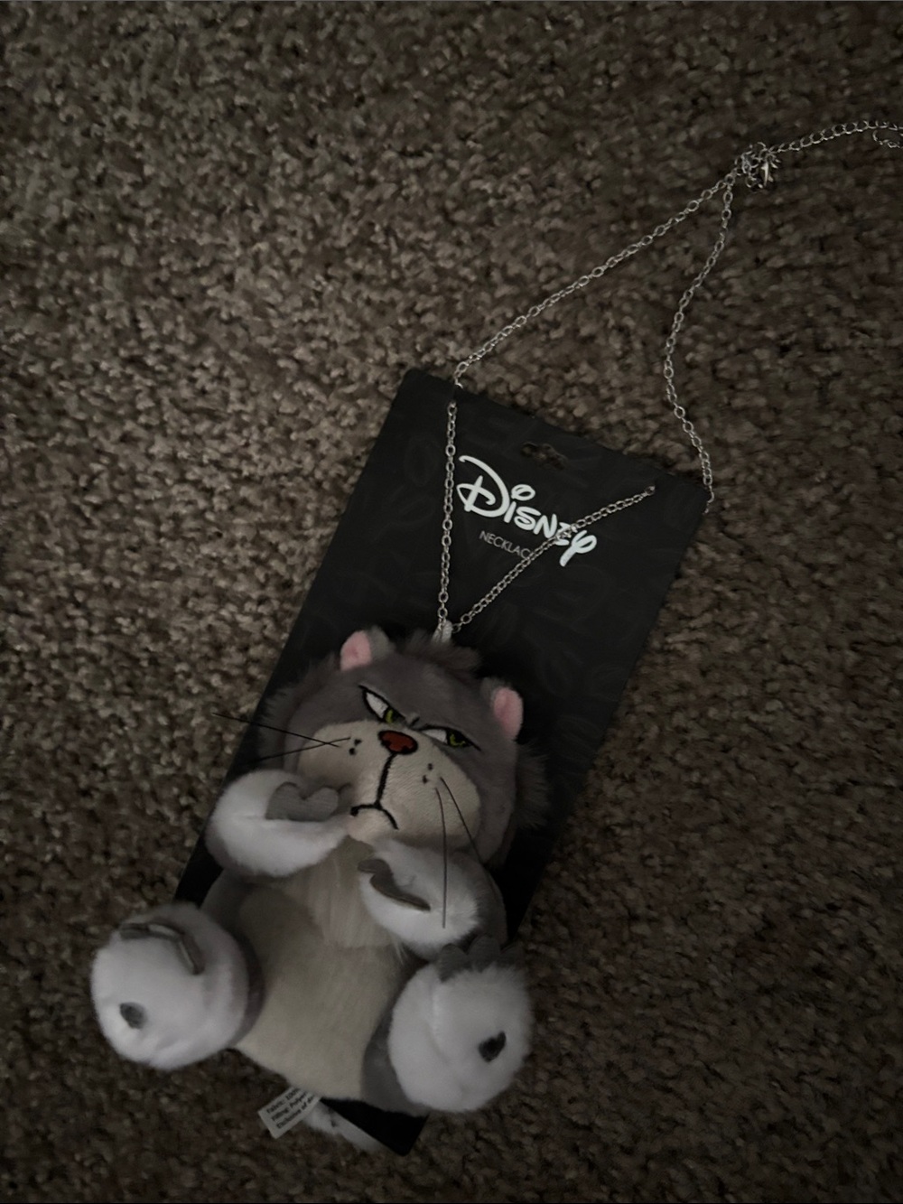 Disney Lucifer Gray & White Plush Cat Pendant Necklace